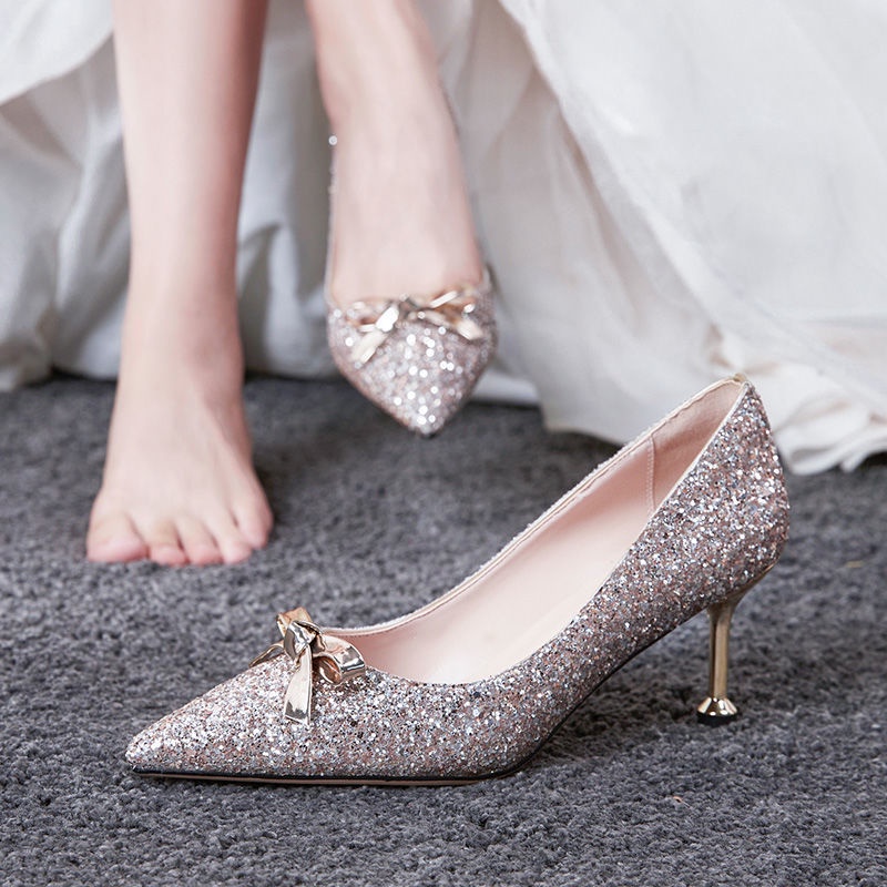 Wedding shoes 2022 new high heels women imitation crystal wedding shoes  bridal shoes bridesmaid shoes wedding gifts | Shopee Malaysia