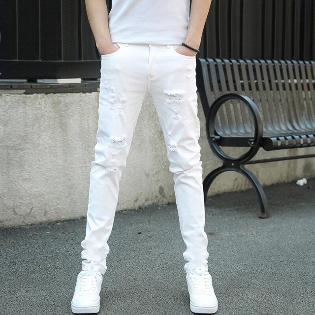 Scratch men's trend white jeans men's 