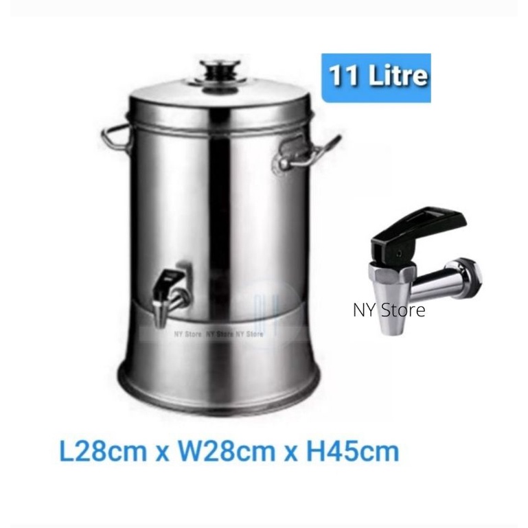 11 Litre Water Dispenser Stainless Steel Cooler Balang Tong Bekas Air Besi Bucket Barrel Hot Cold