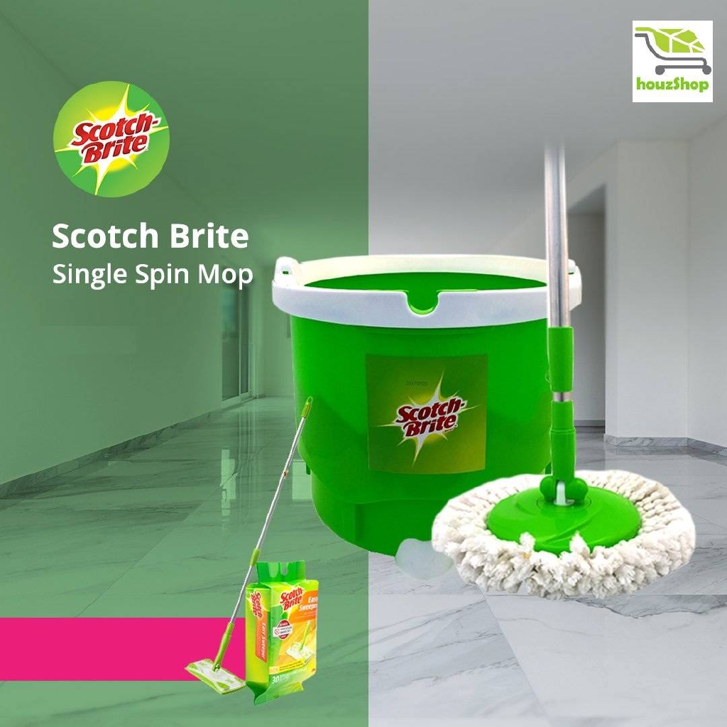 ORIGINAL Spin Mop 3M Scotch Brite Single Bucket Set Compact Size Space