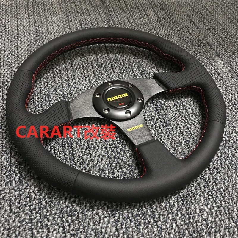 Momo Real Leather Car Steering Wheel Red Stitching 14inch Flat Racing Sports Steering Wheel Shopee Malaysia