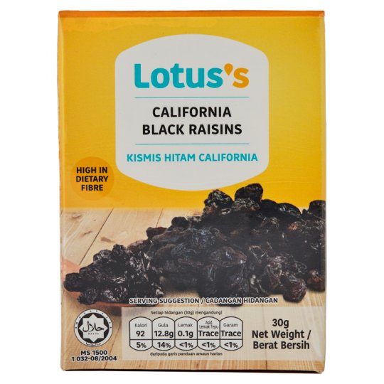 Tesco Lotus’s California Black Raisins 30g / 250g