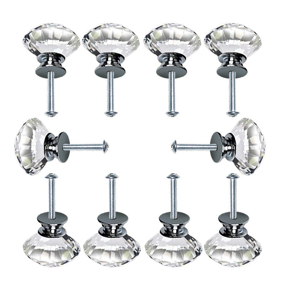 10 Crystal Drawer Knobs Glass Diamond Cut Cabinet Knobs For