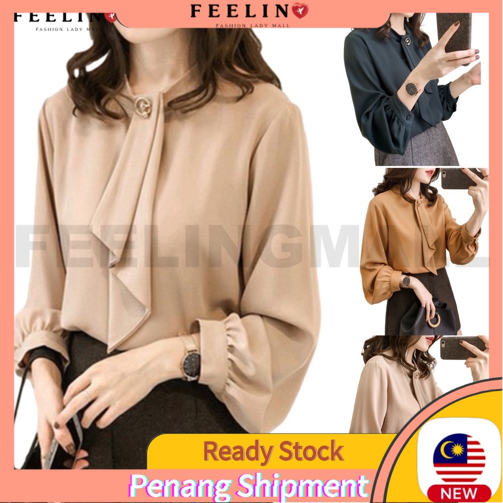 S5XL Plus Size Korean Chiffon Women Blouse Office Wear Women Long