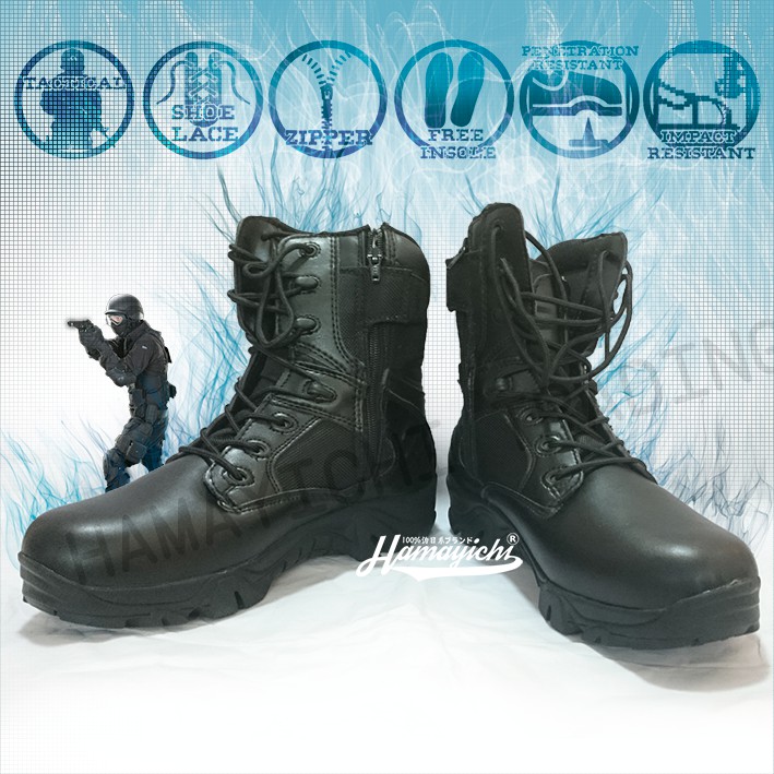delta tactical boots high cut police grade, side zip, free antibacterial insole Shopee Malaysia