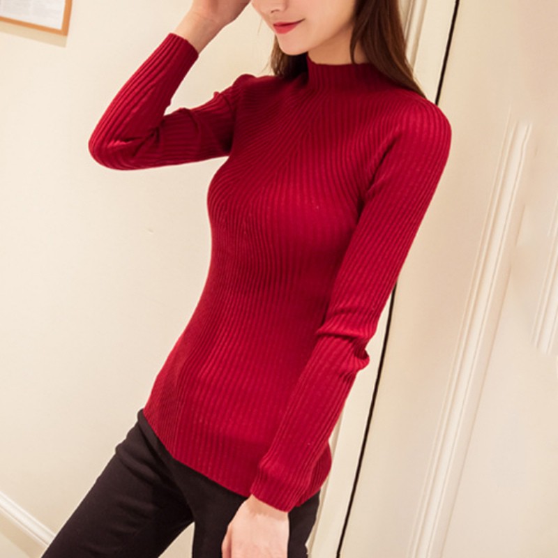 Women's Autumn Winter Long Sleeves Slim Knitted Bottoming Knit Sweaters ...