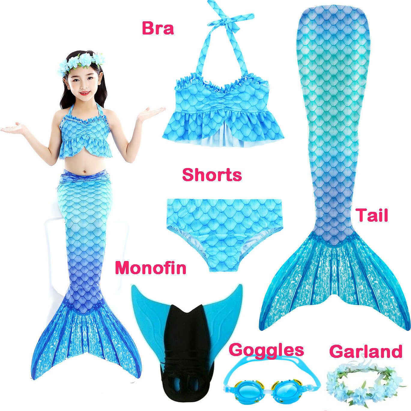 Girls Swimming Mermaid Tail With Monofin Flipper Kids Mermaid Dress ...