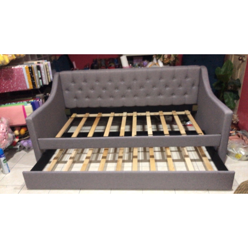 (Made in Malaysia) Day bed single size fabric daybed with trundle pull