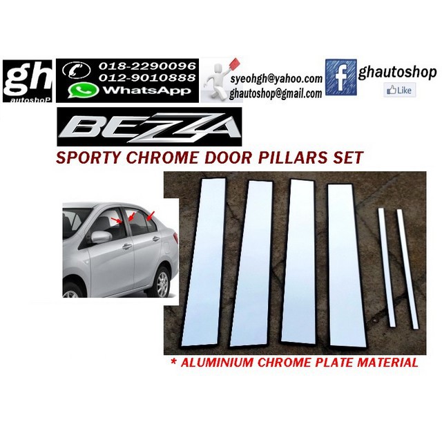 PERODUA BEZZA sporty chrome door pillars set (6pcs 