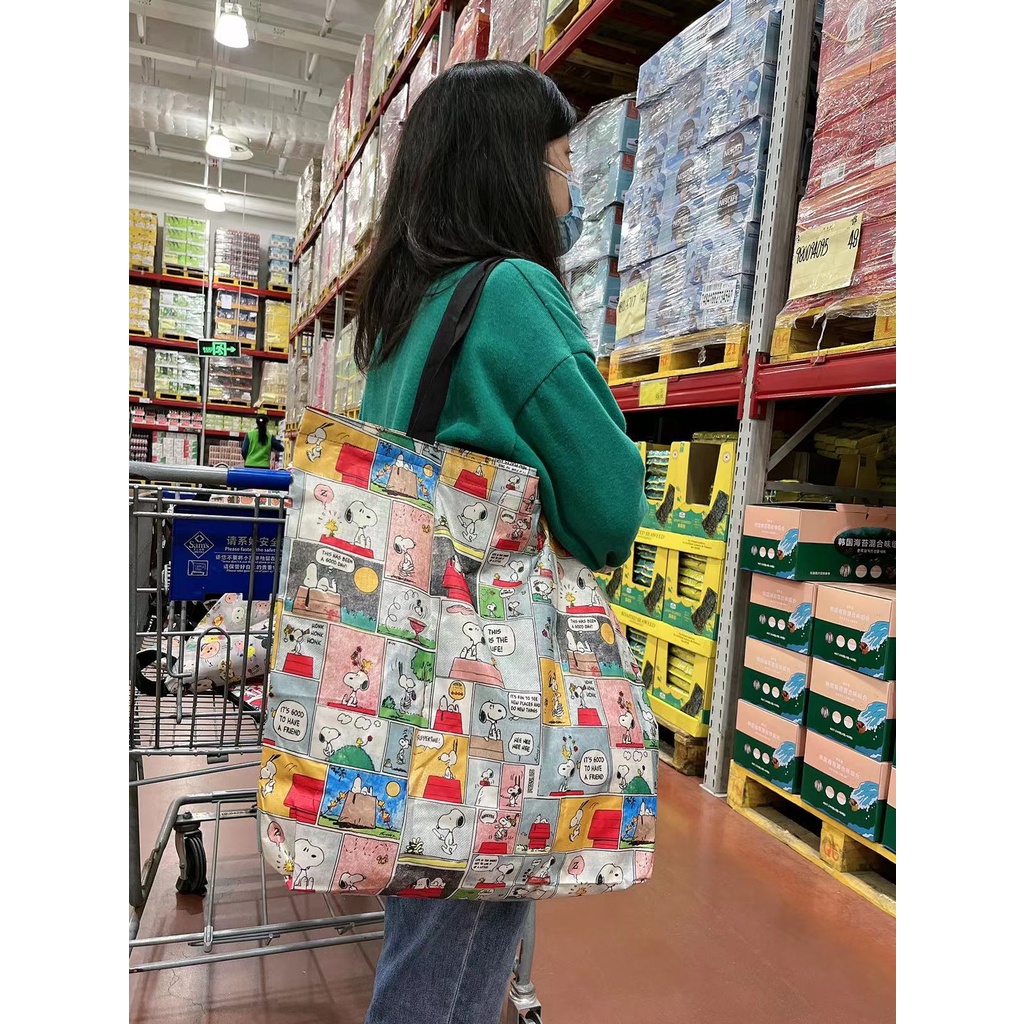 ✨Follow Gifts✨Shopping Bag Large Capacity Japanese Cartoon Zipper Duffel Pleated Shopping Oversized Foldable Waterproof Oxford Cloth Eco-Friendly Tote Ready Stock