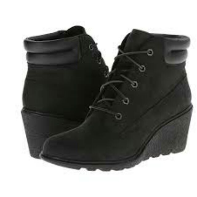 timberland black wedge boots