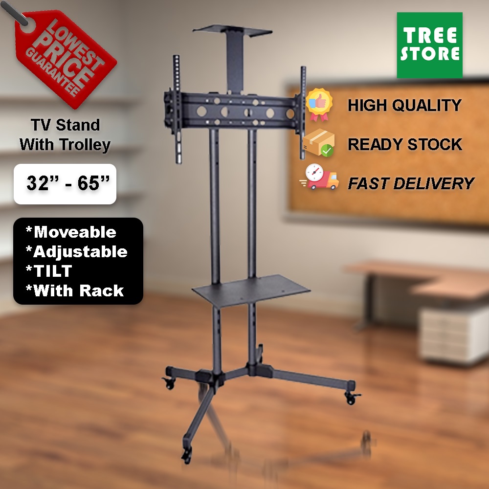 Portable Mobile TV Trolley Bracket Stand Movable LCD LED Tripod Bracket ...