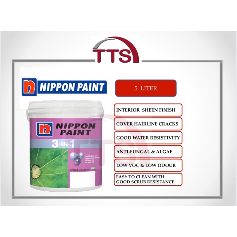 Nippon 3 In 1 5LT white ( Interior Paint) Shopee Malaysia