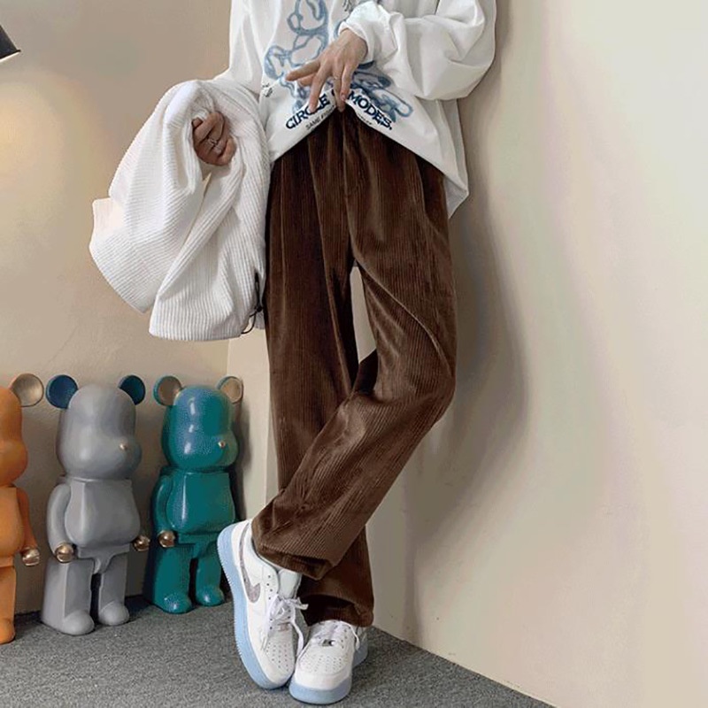 Retro Brown High Street ins Street Wear Corduroy Wide Leg Casual Trousers Men