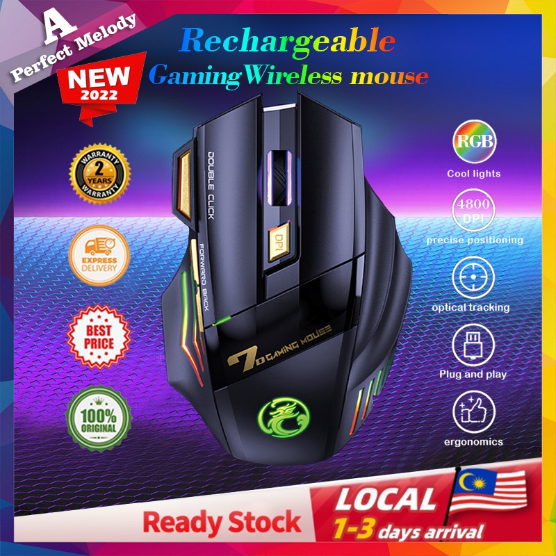 ?Ready stock? Gaming Silent Wireless Rechargeable Mouse tetikus laptop gaming DPI4800 RGB gaming Mice