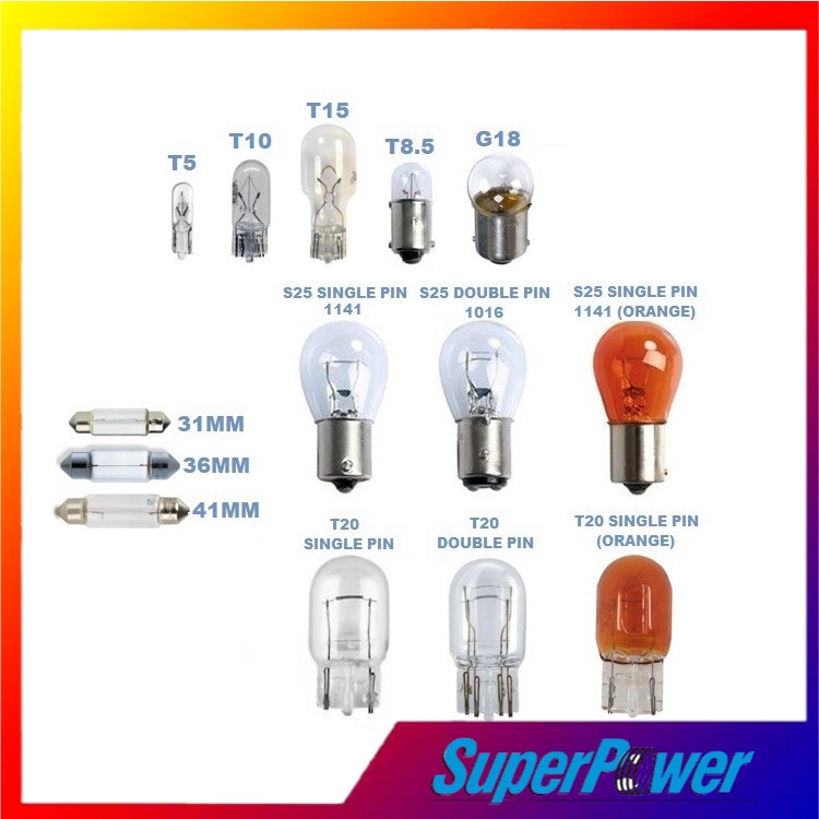 Universal Car Halogen Bulb - T5 / T10 / T15 / 4038 / 1156 / 1141 / 1016 / T20 / T20 AMBER / ROOM LIGHT