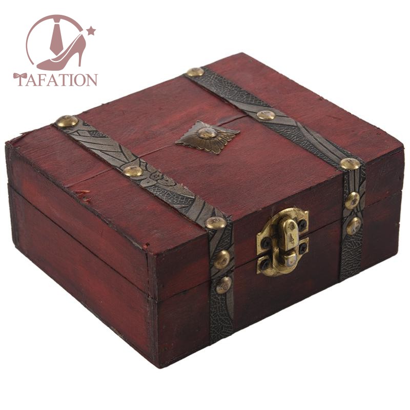 Wooden Vintage Lock Treasure Chest Jewelery Storage Box Case