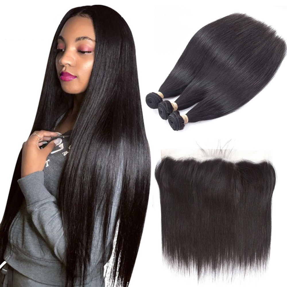 3pcs Straight Human Hair Bundle 1pc 13 4 Lace Frontal Indian