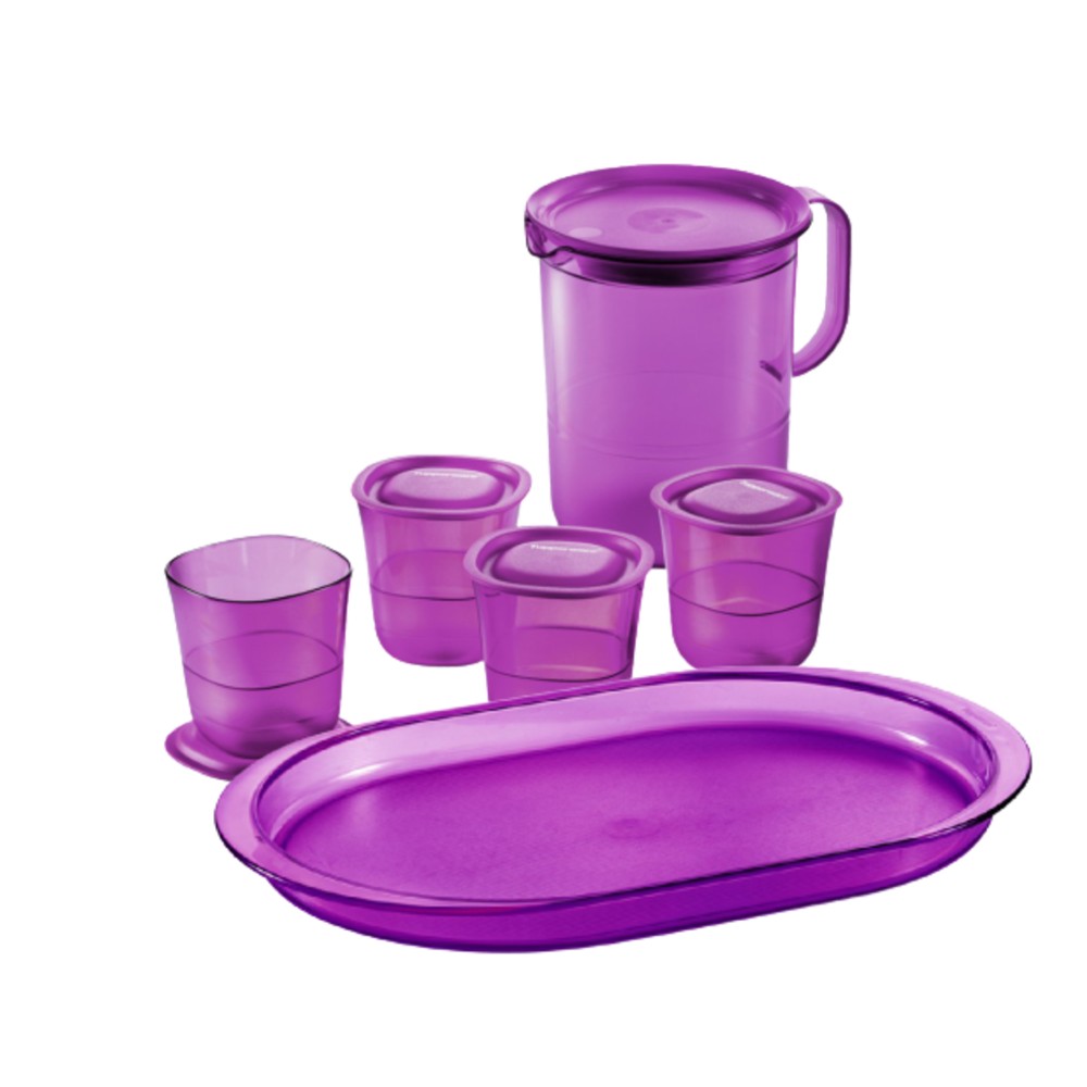 Tupperware Purple Royale Crystalline Drinking Set + Serving Tray