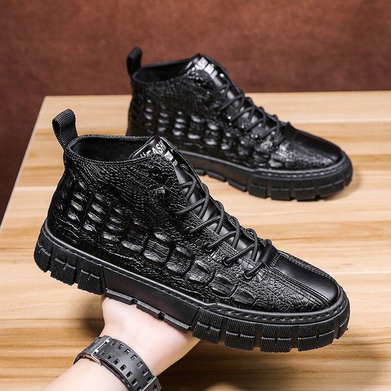 Shufang-shoes Mens PU Leather Shoes Crocodile Skin Texture Upper Lace Up Breathable Business Low Top Lined Oxfords 