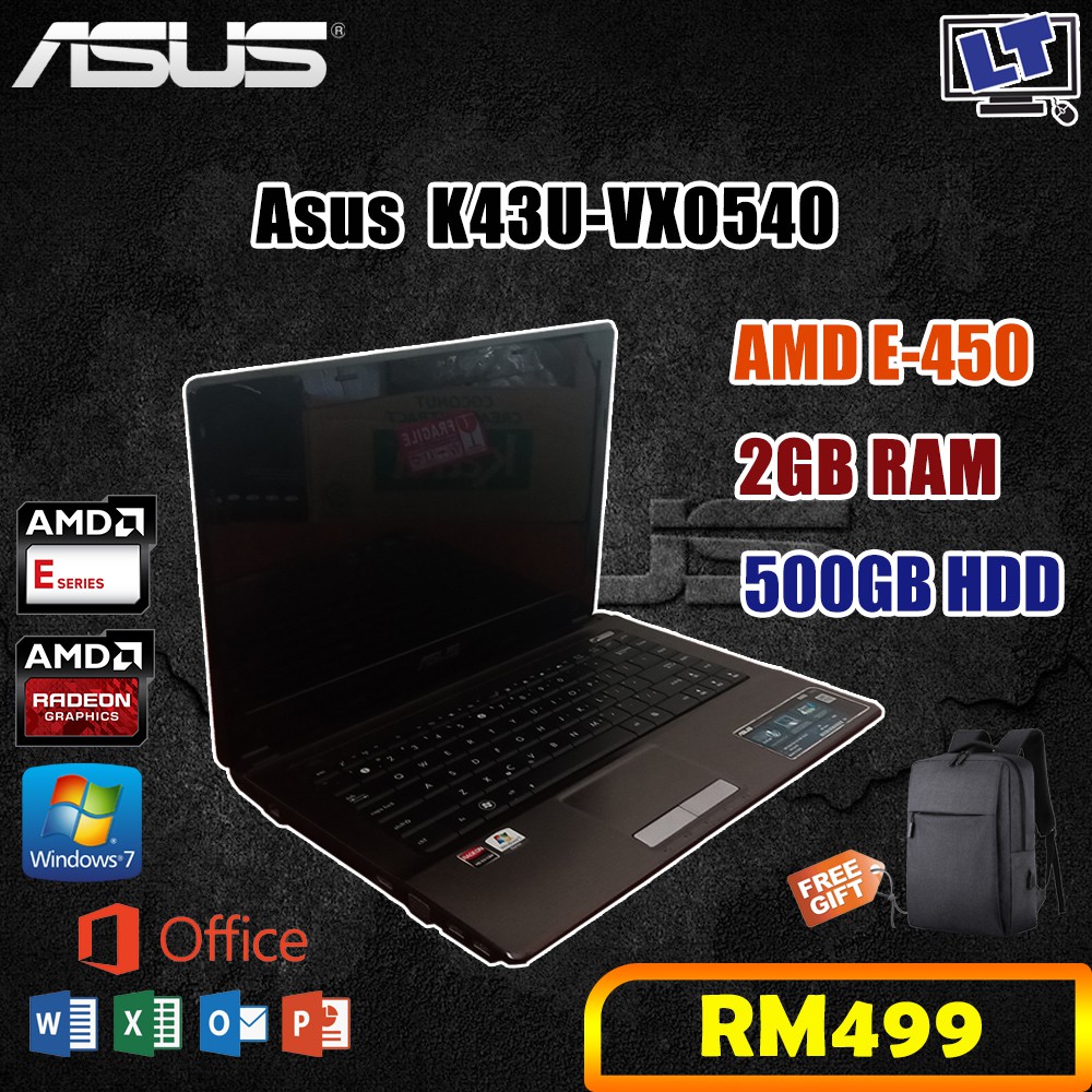 Asus K43UVX0540 AMD E450 / 14" / 2GB RAM / 500GB HDD Laptop