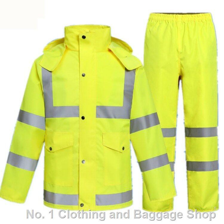 ✕Fluorescent yellow raincoat highway outdoor green traffic safety on reflective waterproof suit fission riding clothes