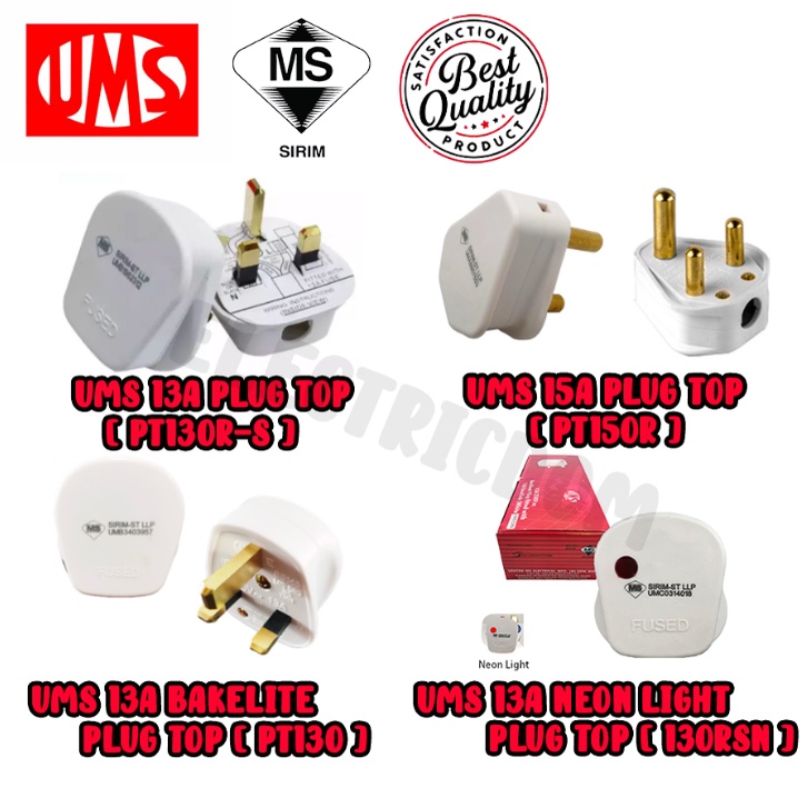 UMS 13A 15A 3 Pin Plug Top with SIRIM [Ready Stock] PT150R , PT130R-S ...