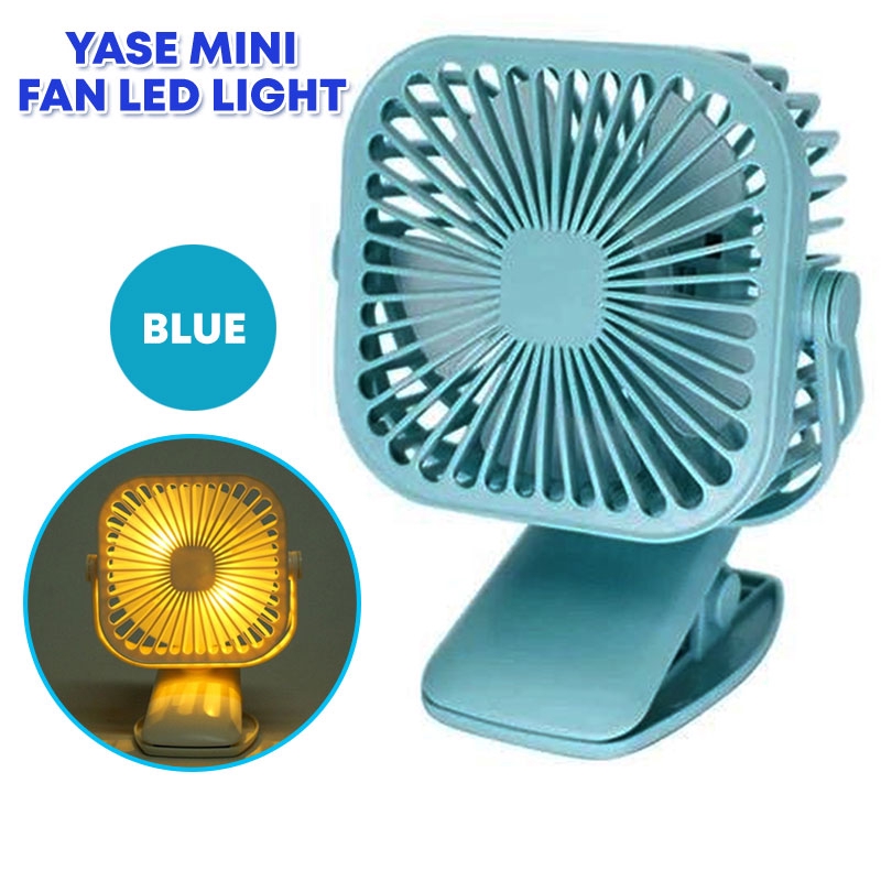 Personal Yase Adorable Mini Portable Clip Fan With LED Light 2 Gear Speed Kipas Meja 360 Degree Adjustable Clamp