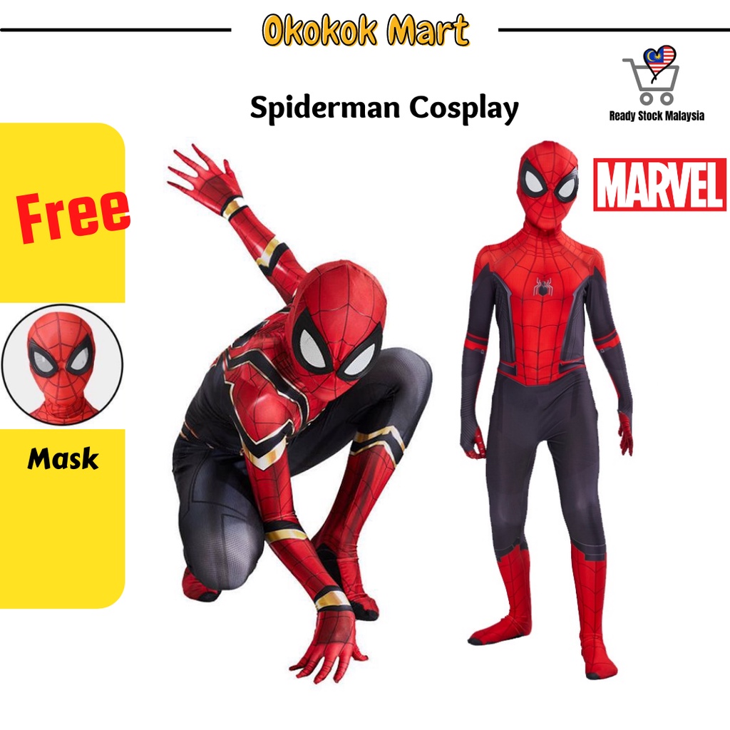 Spiderman Costume Kanak Avengers Marvel Spider Man Baju Budak Lelaki Superhero Cosplay Shirt Suit Kids Boy Far From Home