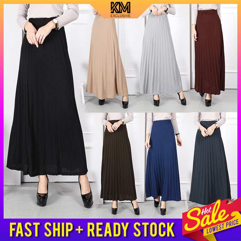 KM Muslimah Solid Elastic A Line Maxi Full Length Long Skirt Panjang [S24506]