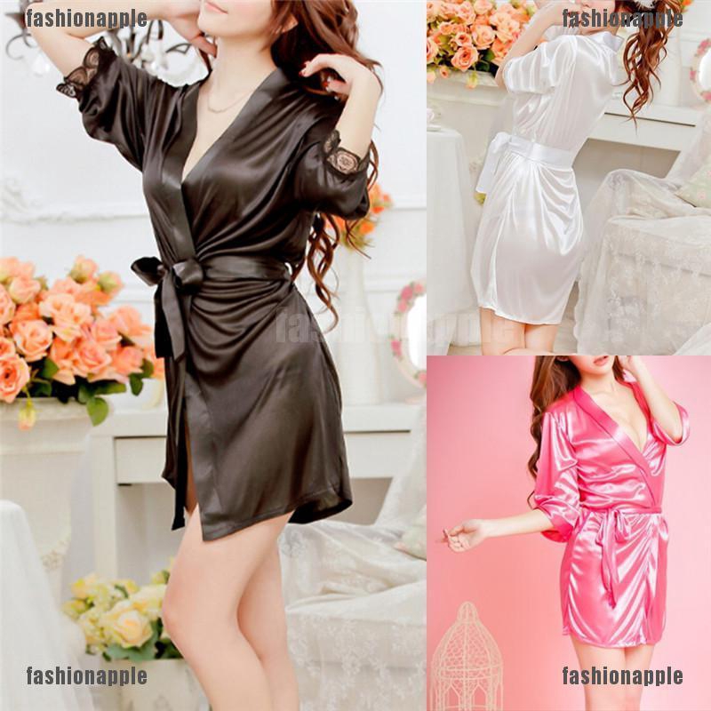 FAMY Sexy Satin Night Robe Lace Bathrobe Perfect Wedding Bride Bridesmaid R Fashionapple