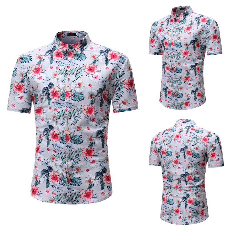 Mens Short Sleeve Shirt Hibiscus Flower Printed Design | Shopee Malaysia