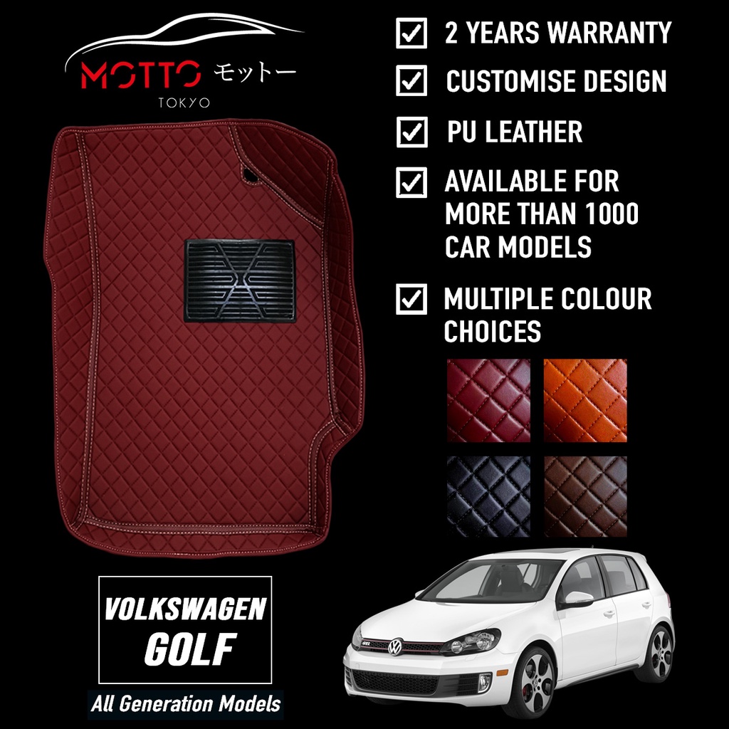 Motto Customised 5D Car Mat Volkswagen Golf (MK6 & MK 7) PU Leather alas kaki karpet kereta