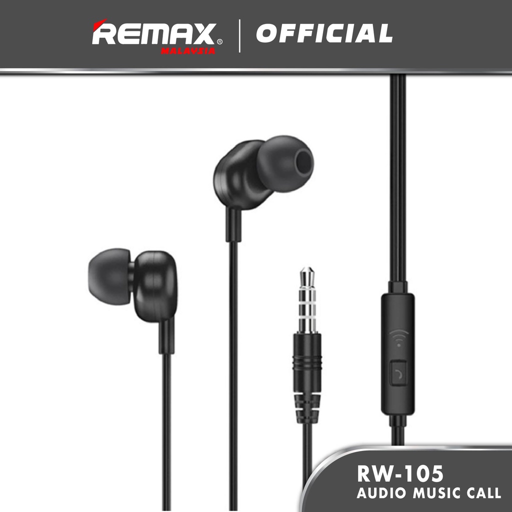 Remax RW-105 Wired Headset In-ear High Definition Audio Music Call Earphones Stereo Headphone with Single Button Control