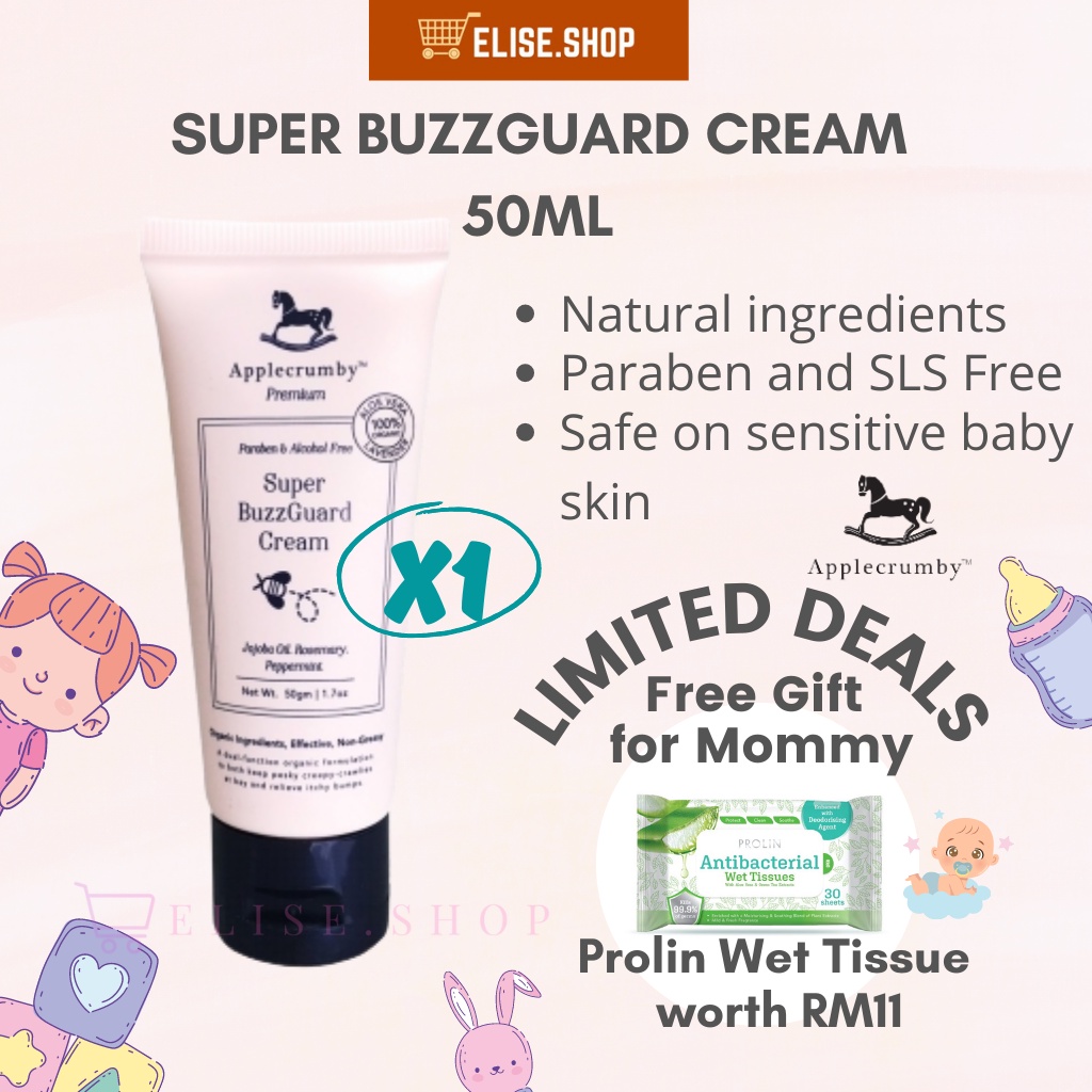 Applecrumby Super BuzzGuard Cream 50ml Baby Kids Mosquito Repellent
