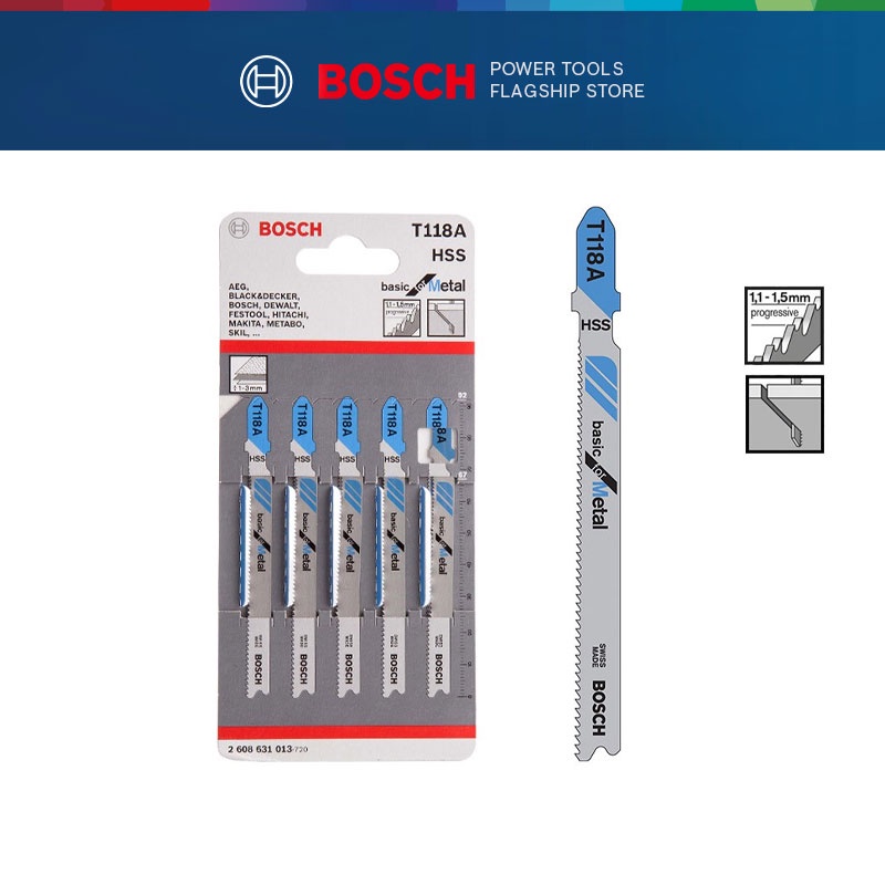 Bosch T118A Basic T-Shank Jigsaw Blade For Metal (5 Pcs) 2608631013 ...