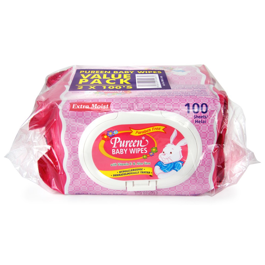 Pureen Baby Wipes Paraben Free Pink 2x100's