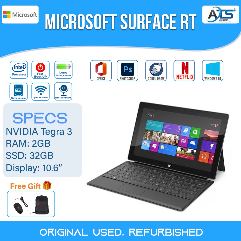 Microsoft Surface RT - Quad-core NVIDIA Tegra 3 @ GHz - 2GB RAM - 32GB  Storage - Dual Camera with Keyboard | Shopee Malaysia