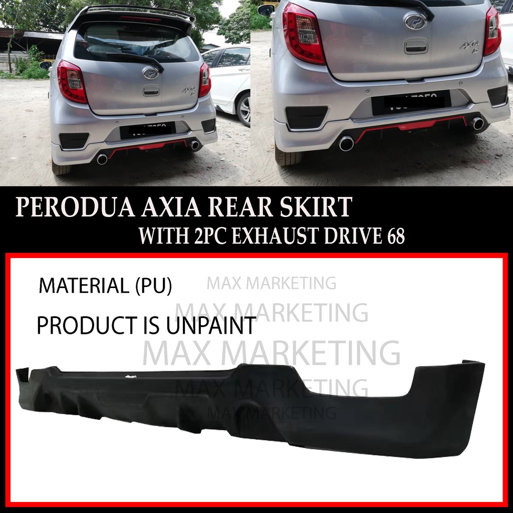 Pu2714 Perodua Axia Rear Skirt With 2pc Exhaust 68 Polyurethane Skirt Lip Bodykit Shopee Malaysia