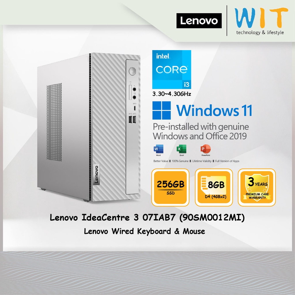 Lenovo IdeaCentre 3 07IAB7(90SM0012MI)/Intel Core i3-12100/8GB D4/256GB SSD/MS H&amp;S(OPI)/Wins 11/3 Years Warranty