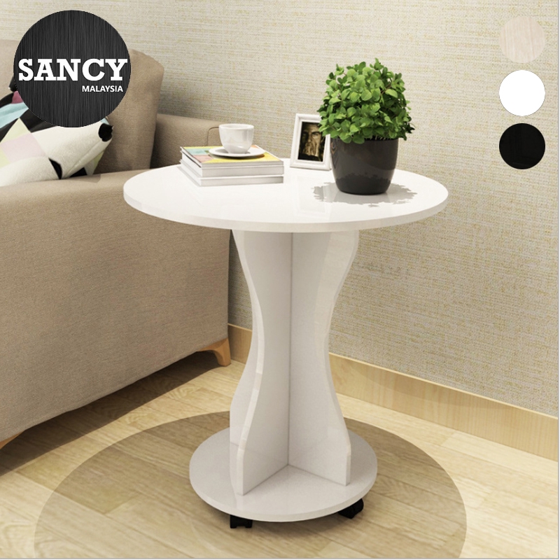 Sancy Simple Modern Wooden Furniture, Small Round Coffee Table On Wheels