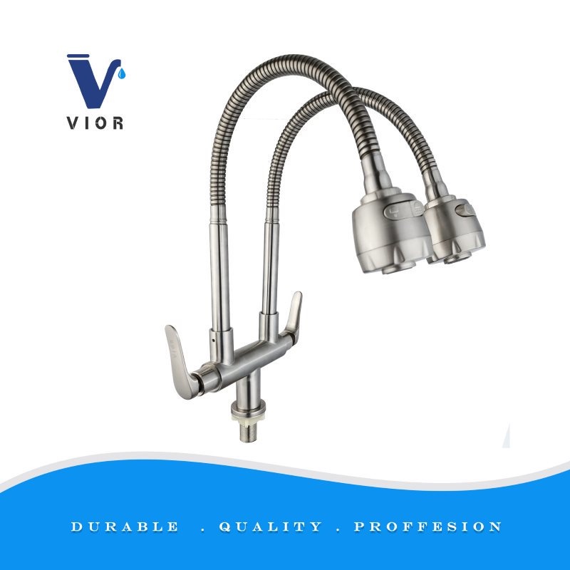 Stainless Steel 304 Pillar Sink Tap With Twin 360 Degree Rotating