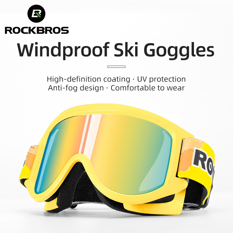 ROCKBROS-Children's Ski Goggles, Double Layer, UV400, Anti-fog, Great Mask, Snow, Snowboard