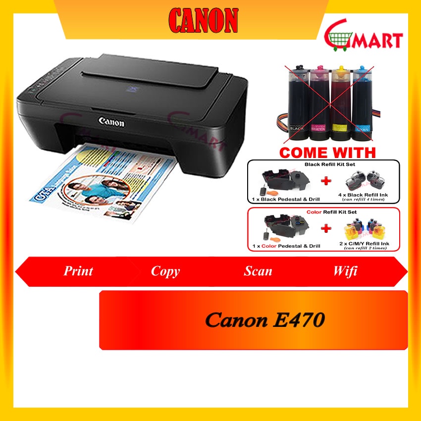 !! CISS !! Canon Pixma E470 INKJET PRINTER **With Refillable Smart Kit**