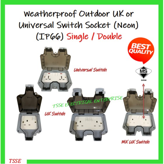 13A Outdoor Wall Switch Socket IP66 WeatherProof Power Outlet UK