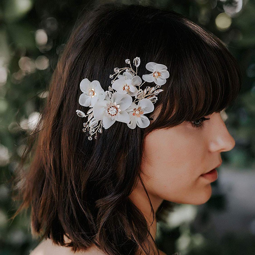 Handmade Gold Flower Wedding Side Comb Rhinestone Hair Accessories