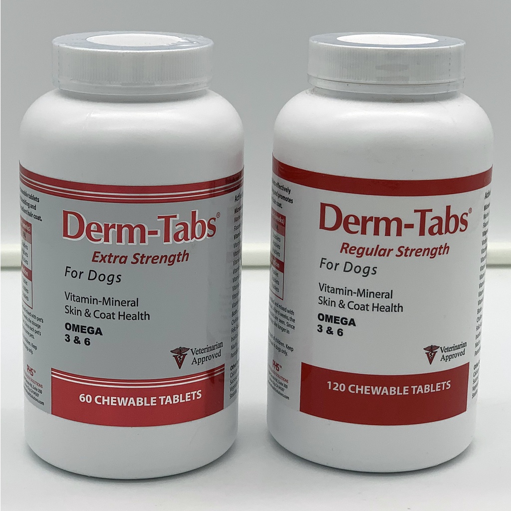 PHS Derm-Tabs Anti-Shedding Skin & Coat Supplement Multivitamin-mineral for Dogs healthy skin & coat with Omega 3 & 6