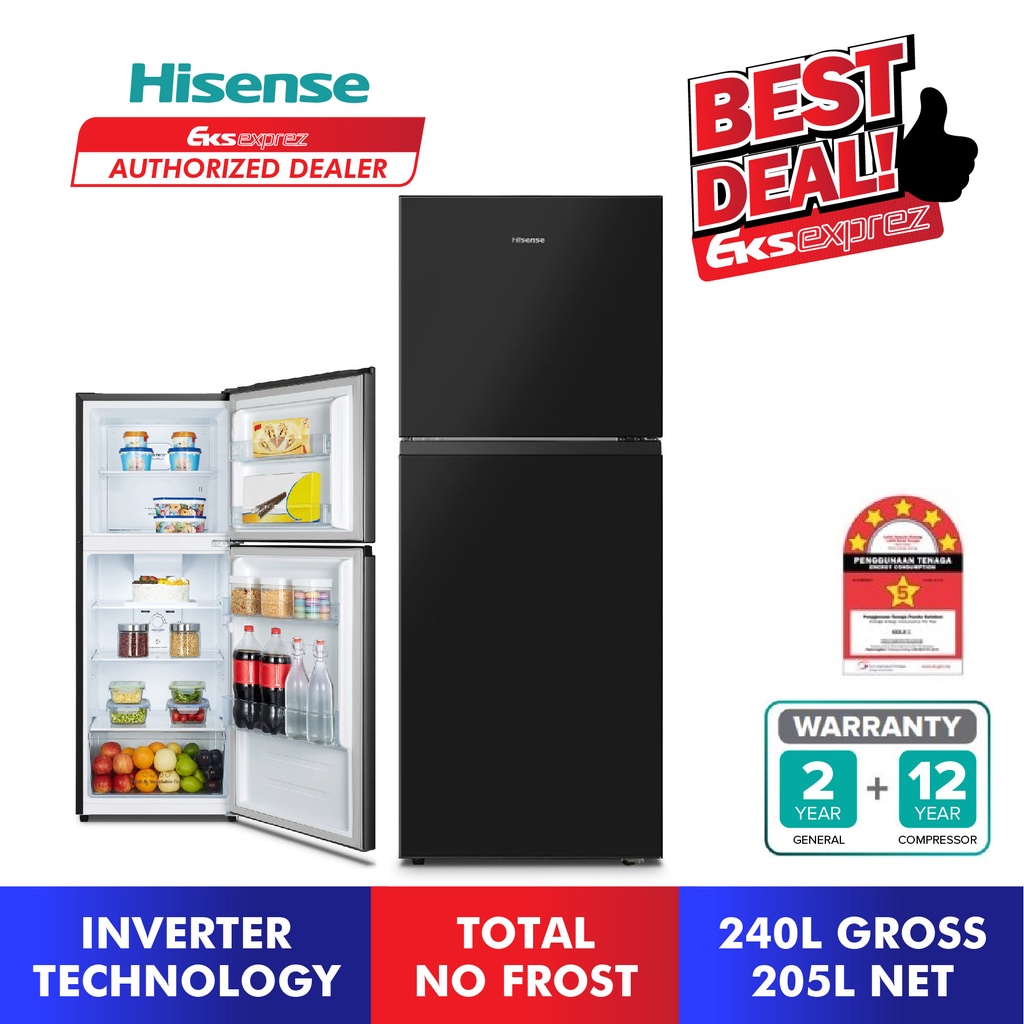 [CNY SALES] Hisense 2 Door Inverter Fridge (240L) RT276N4ABN