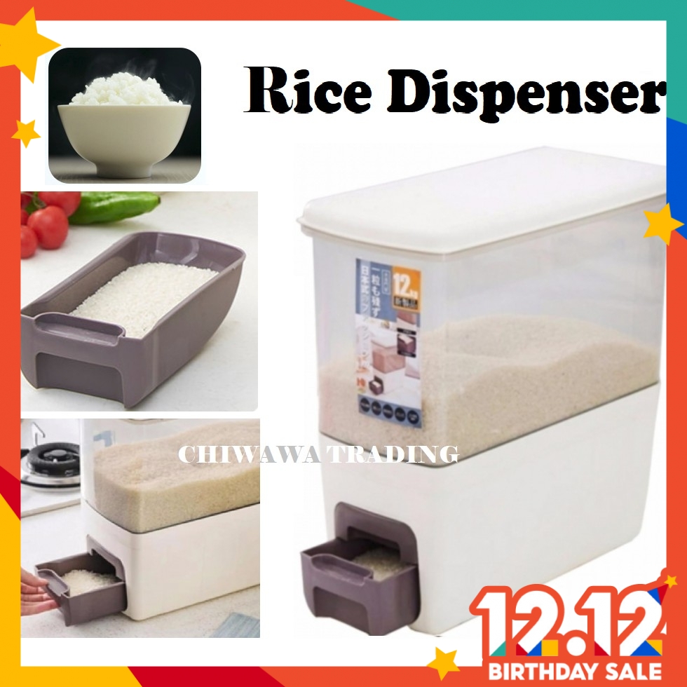 Japanese Rice Dispenser Food Storage Plastic Container Box 12kg Measure Label / Bekas Simpan Beras