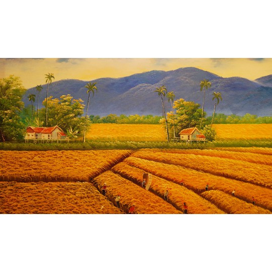 rice field harvest painting